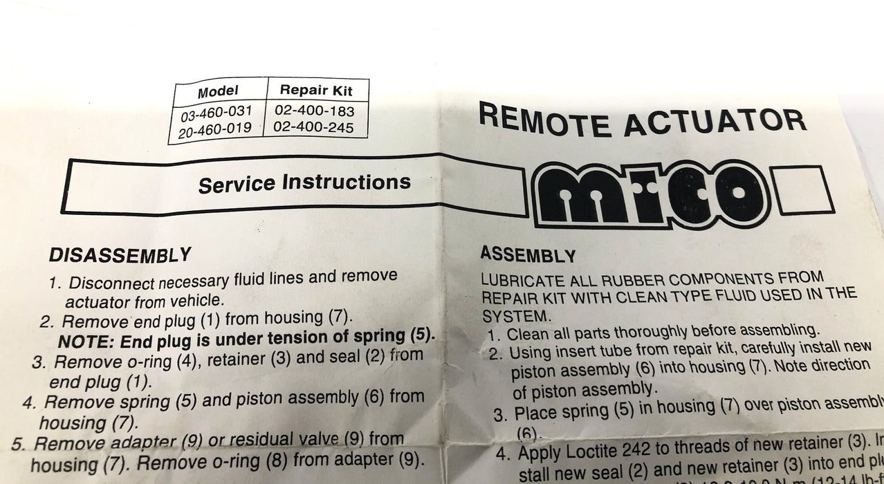 MICO 06M032 Remote Actuator 03-460-031 NOS