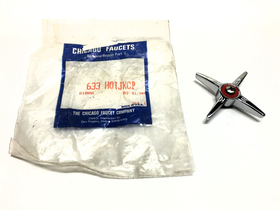 Chicago Faucets Four Cross Hot Handle W/ Screw & Red Washer 633 HOTJKCP NOS