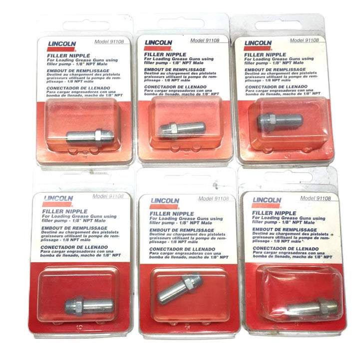 Lincoln Filler Nipple for Loading Grease Guns 1/8" NPT Male 91108 [Lot of 6] NOS