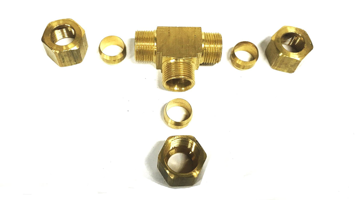 Unbranded 1/2 inch Brass Compression Tee Fitting [Lot of 5] NOS