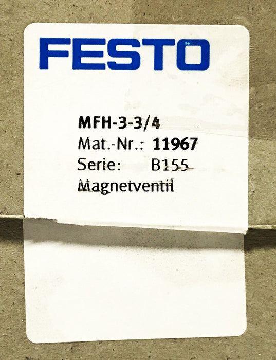 Festo Series B155 (MFH-3-3/4 inch) Solenoid Valve 11967 NOS