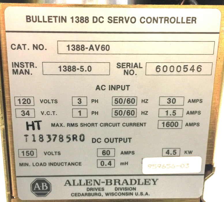 Allen-Bradley Bulletin 1388 DC Servo Controller 1388-AV60 USED