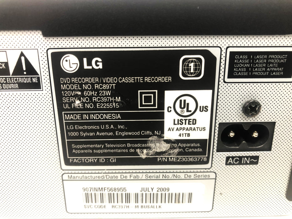 LG Electronics DVD/Video Cassette Recorder MEZ303637 No Power Cord USED