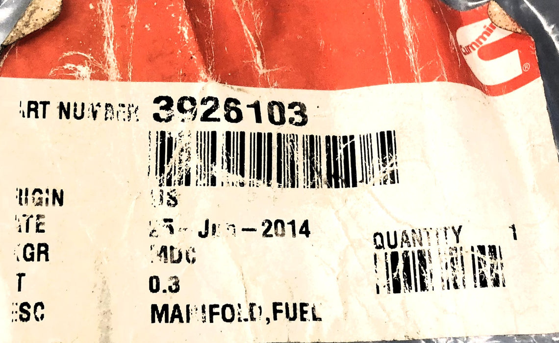 Cummins Valve Injector Overflow Fuel Return Line 3926103 NOS