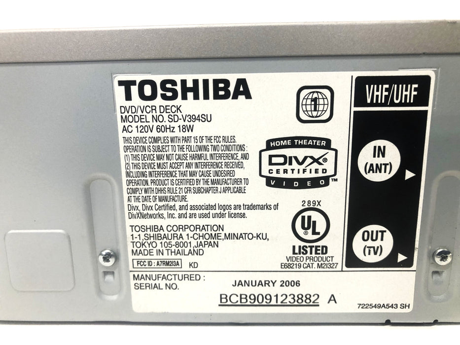 Toshiba DVD/VCR Deck SD-V394SU No Remote USED