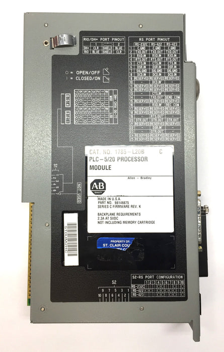AB PLC-5/20 Processor Module w/o Key 1785-L20B Firm Rev.K/Ser.C (96146675) USED