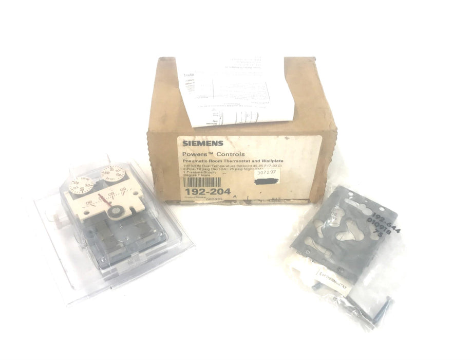 Siemens Pneumatic Room Thermostat and Wallplate 192-204 NOS