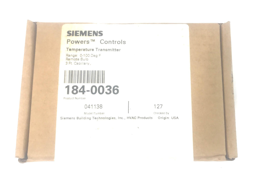 Siemens Temperature Transmitter 0-100 F 184-0036 NOS