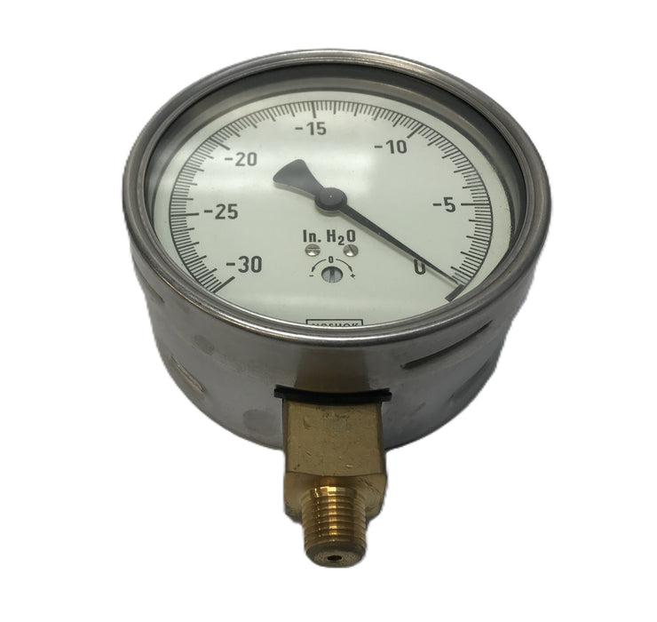 Noshok 1/4" NPT 4" Diameter Pressure Gauge 40.200-30 in H2O Vac. NOS
