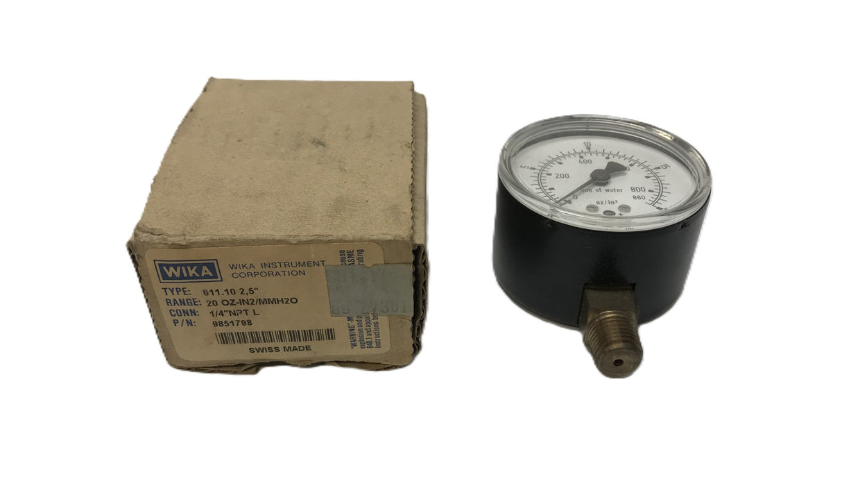 Wika 1/4" NPT Type 611.10 2.5" Pressure Gauge 9851798 NOS