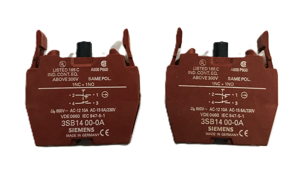 Siemens Auxiliary Contact 3SB1400-0A [Lot of 2] NOS