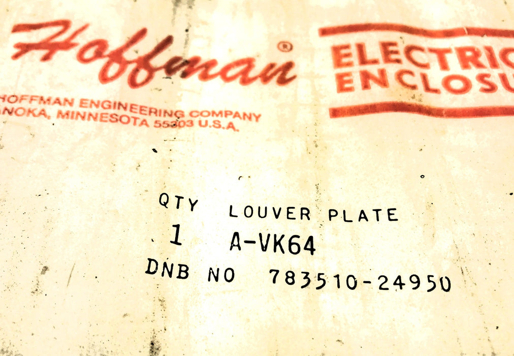 Hoffman Louver Plate W/ Hardware A-VK64 (783510-24950) NOS