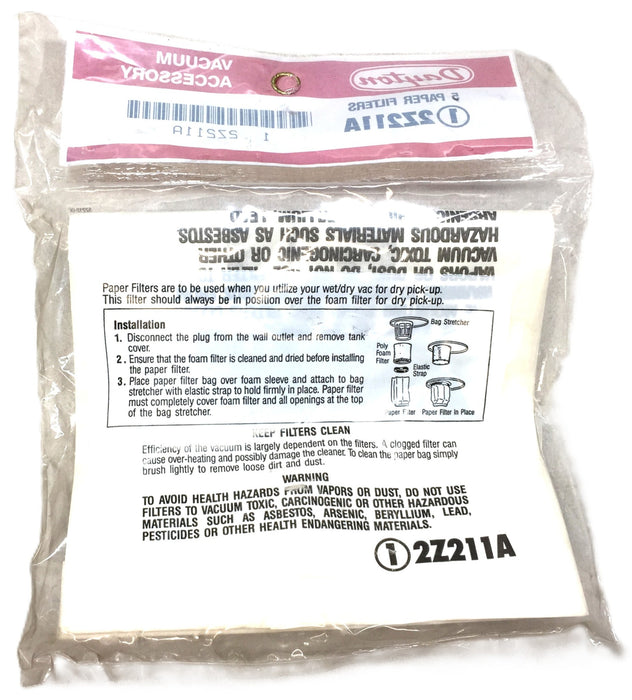 Dayton Vacuum Paper Filter Pack (5pcs) 2Z211A [Lot of 2] NOS