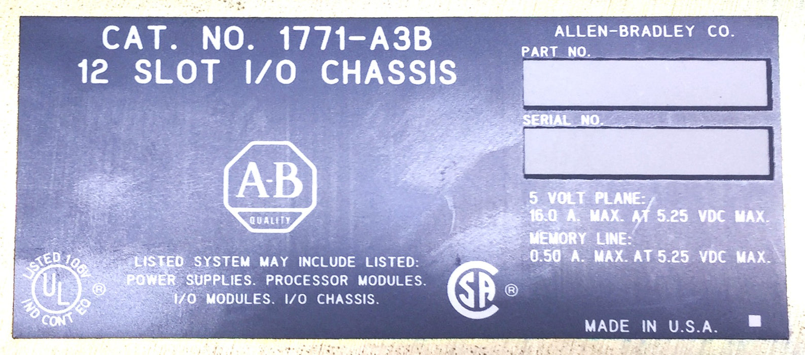 Allen-Bradley 12-Slot Card Chassis 1771-A3B (960203) USED