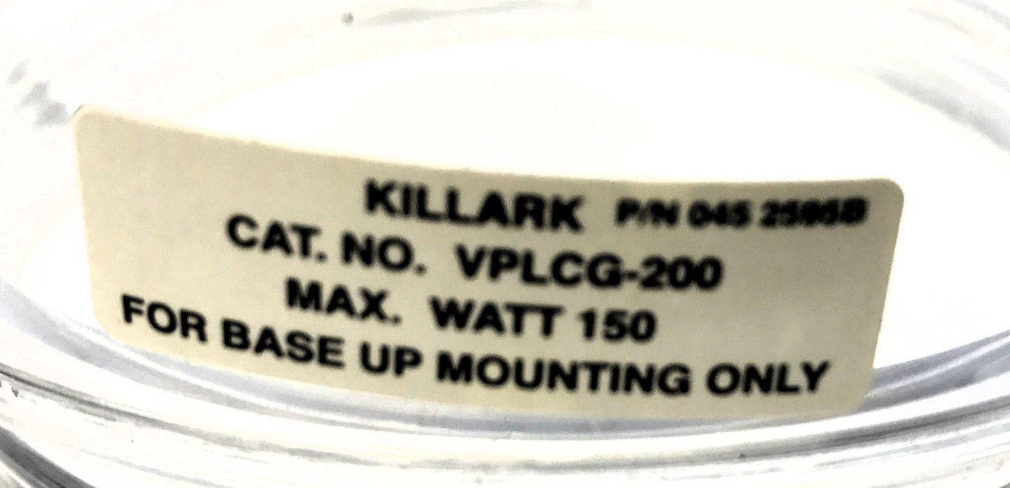 Killark Durable Clear Polycarbonate Globe VPLCG-200 (045 2595B) NOS