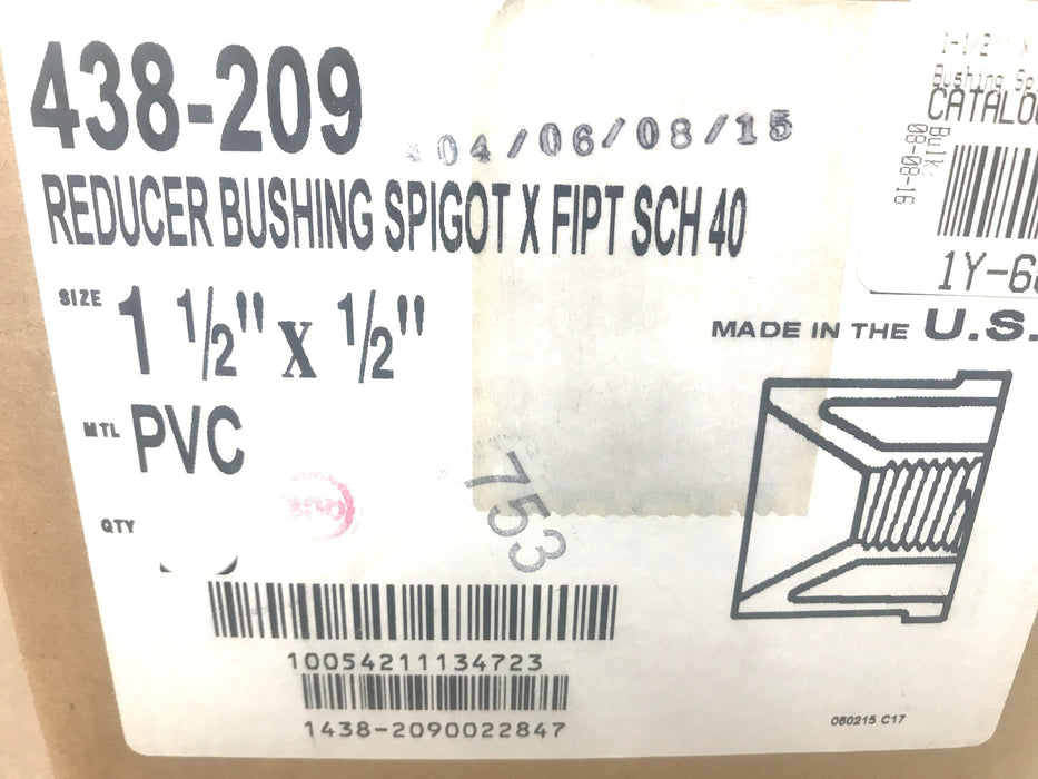 Spears Box of PVC Sch 40 1-1/2" x 1/2" Reducer Bushings (23 Pcs) 438-209 NOS