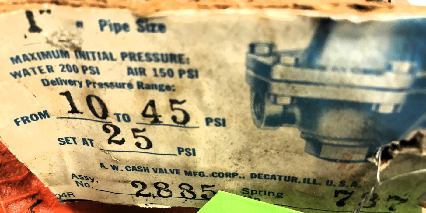 Cash Acme Decatur Pressure Reducing Regulator Valve 2885-737 (2885) NOS