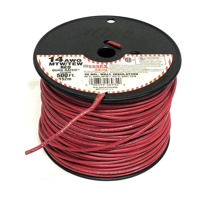EssexRoyal 500FT 14AWG MTW/TEW Red Quad-Rated E53446 30mil Cable 2401412502QRNOS
