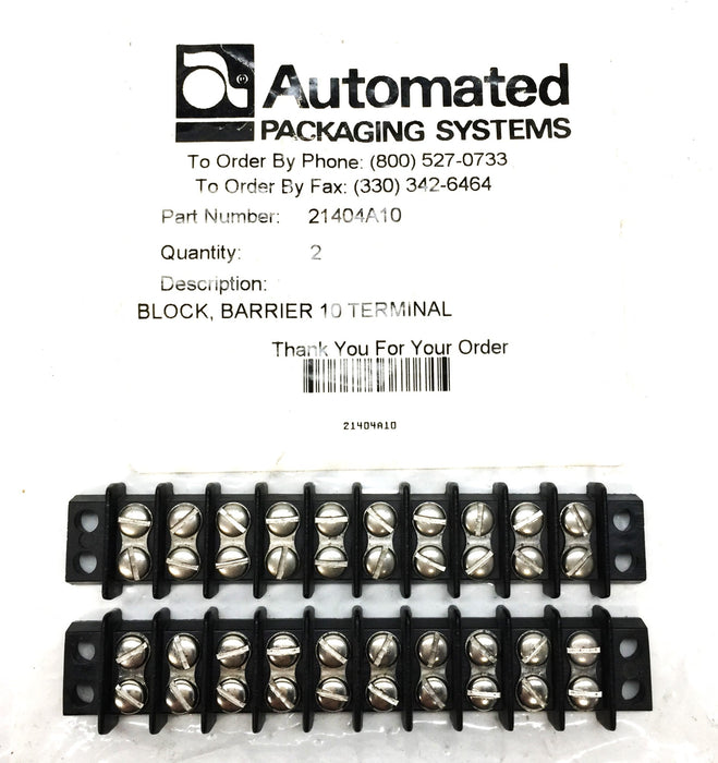 Automated Packaging Systems Barrier 10 Terminal Block 21404A10 [Lot of 2] NOS