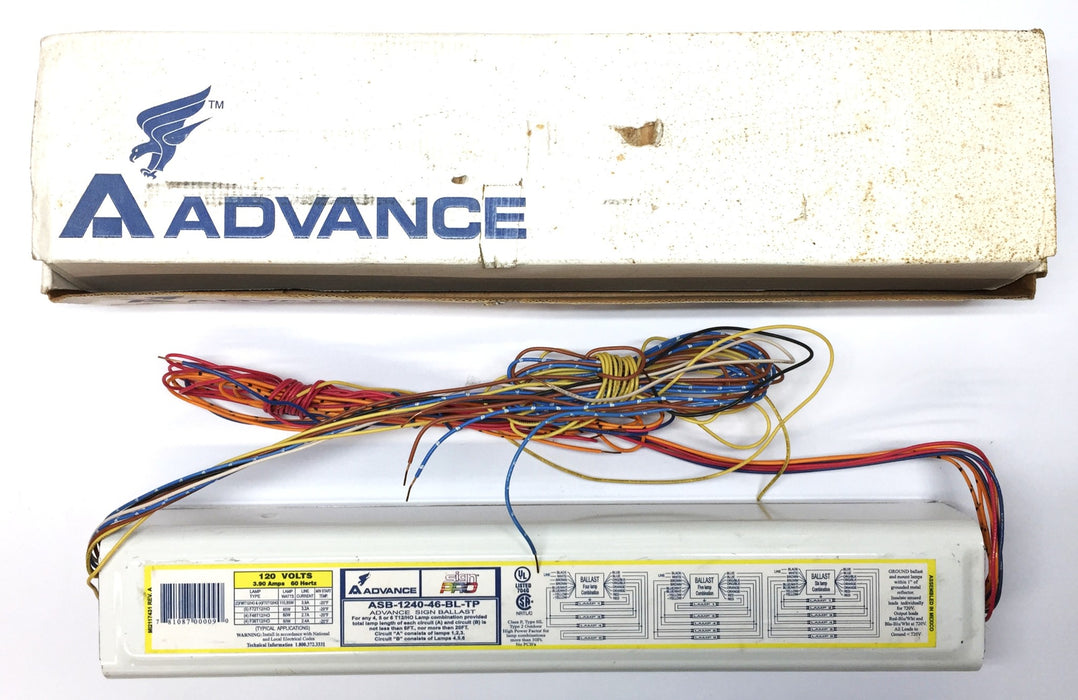Advance SignPRO T12/HO 12-40FT Sign Ballast 120V/60Hz ASB124046BLTP NOS