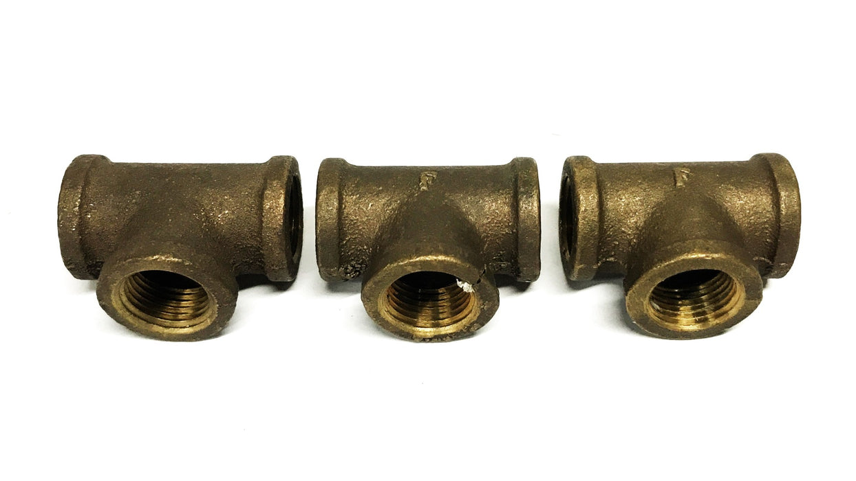 Unbranded 1/2 inch Female Thread Bronze Pipe Tee [Lot of 3] NOS