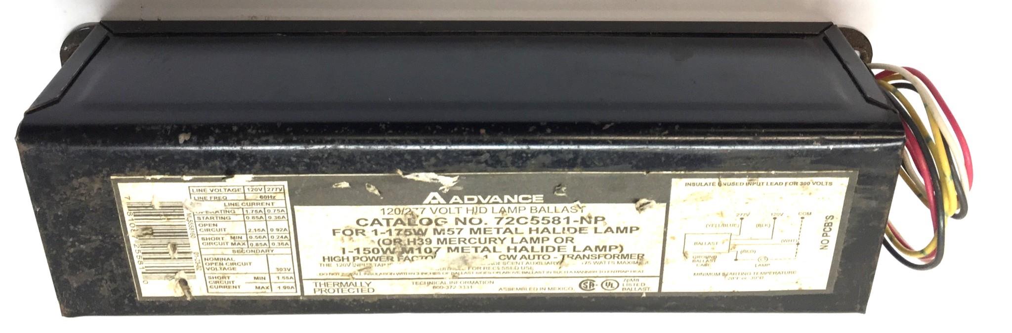 Advanced 120/277V HID Lamp Ballast 72C5581-NP for 1-175W M57 Metal Halide USED