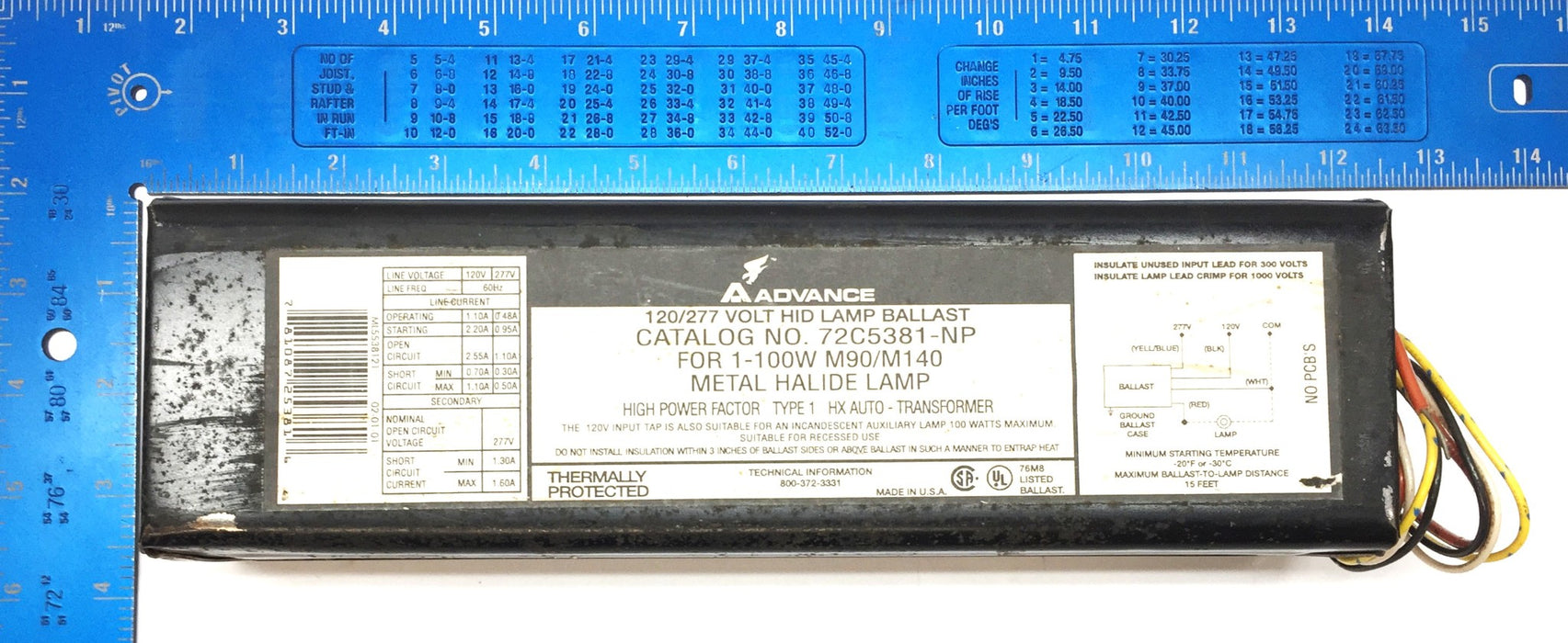 Advanced 120/277V HID Lamp Ballast 72C5381NP for 1-100W M90/M140 Halide USED