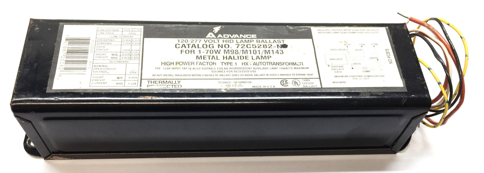 Advanced 120/277V HID Lamp Ballast 72C5282NP for 1-70W M98/M101/M143 USED