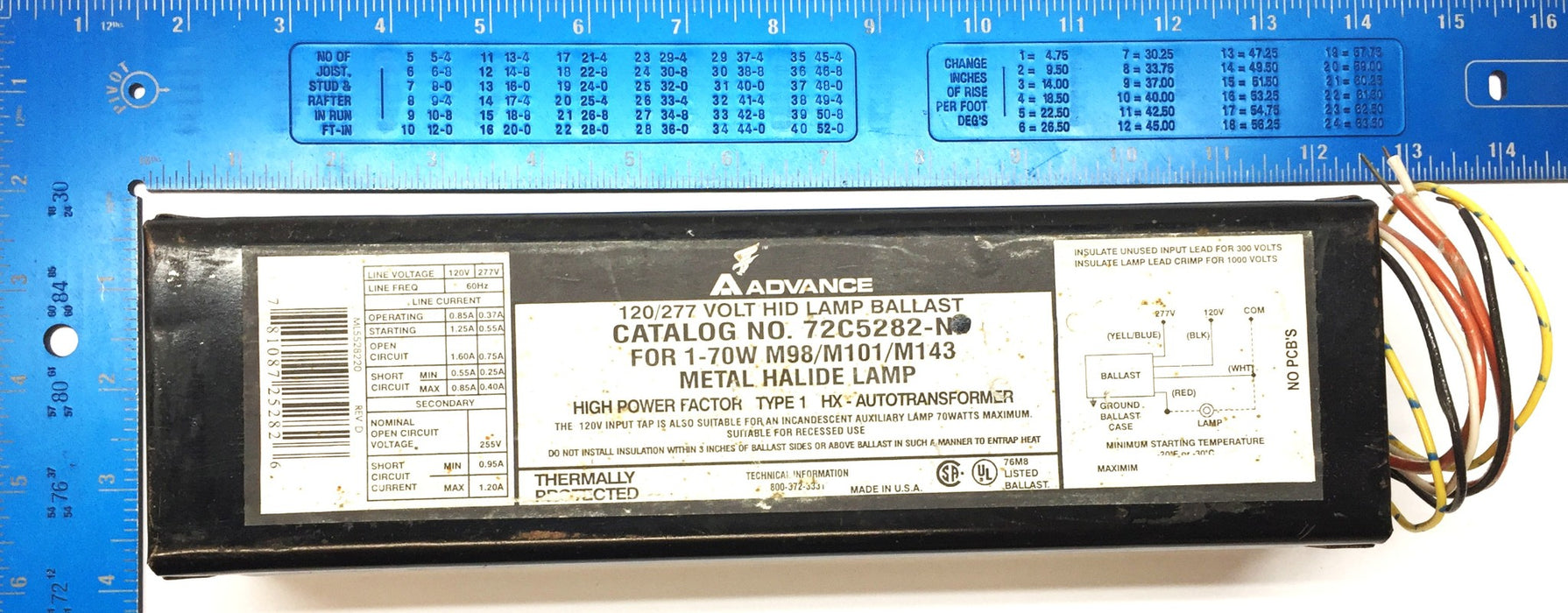 Advanced 120/277V HID Lamp Ballast 72C5282NP for 1-70W M98/M101/M143 USED