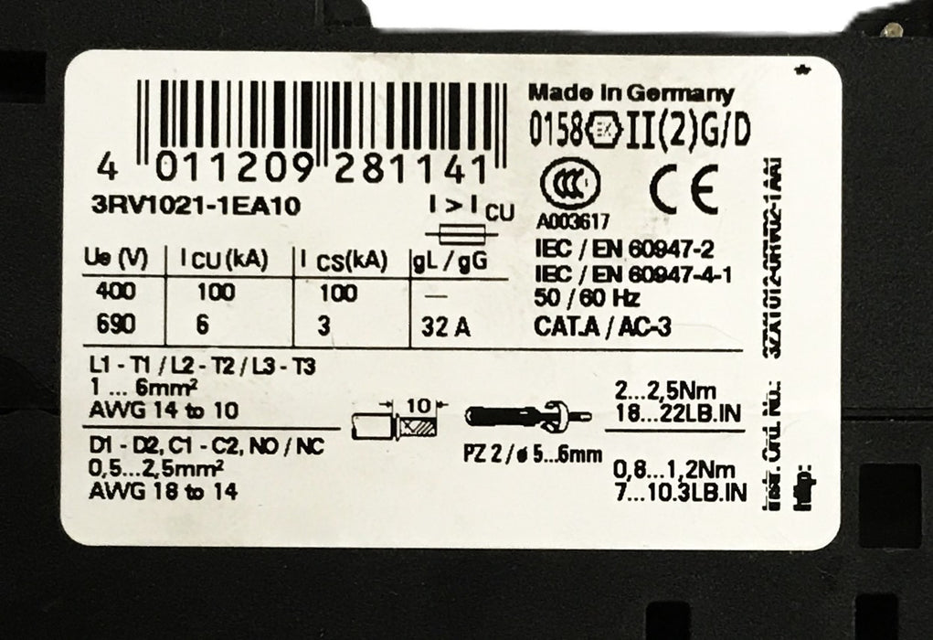 Siemens Circuit Breaker 3RV1021-1EA10 NOS