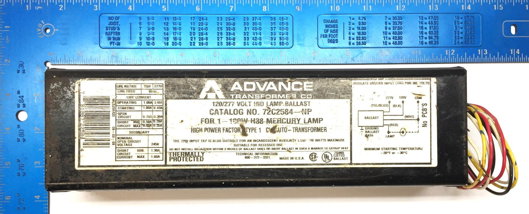 Advance Ballast 120/277V 60Hz HID Lamp Ballast 72C2584NP USED