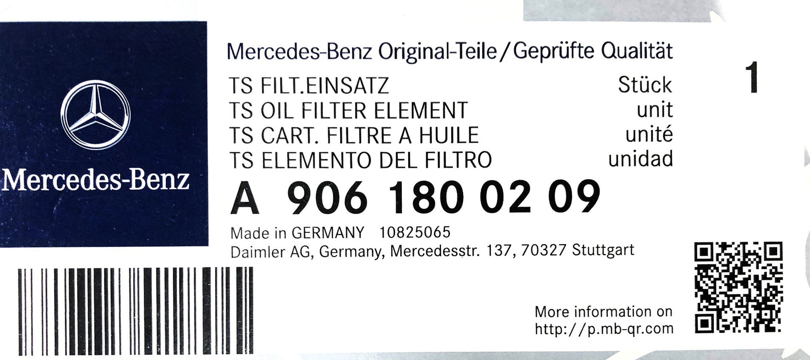 Mercedes-Benz TS Oil Filter Element A9061800209 (01FRV32H) [Lot of 2] NOS