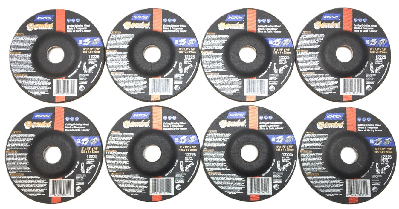 Norton Gemini 5" x 1/8" x 7/8" Cutting/Grinding Wheel 66252830614 [Lot of 8] NOS