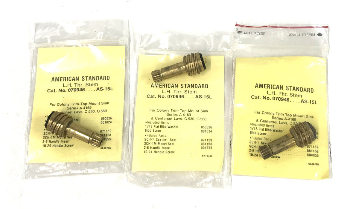 Sexauer/American Standard L.H. Threaded Stem 070946 (AS-15L) [Lot of 3] NOS