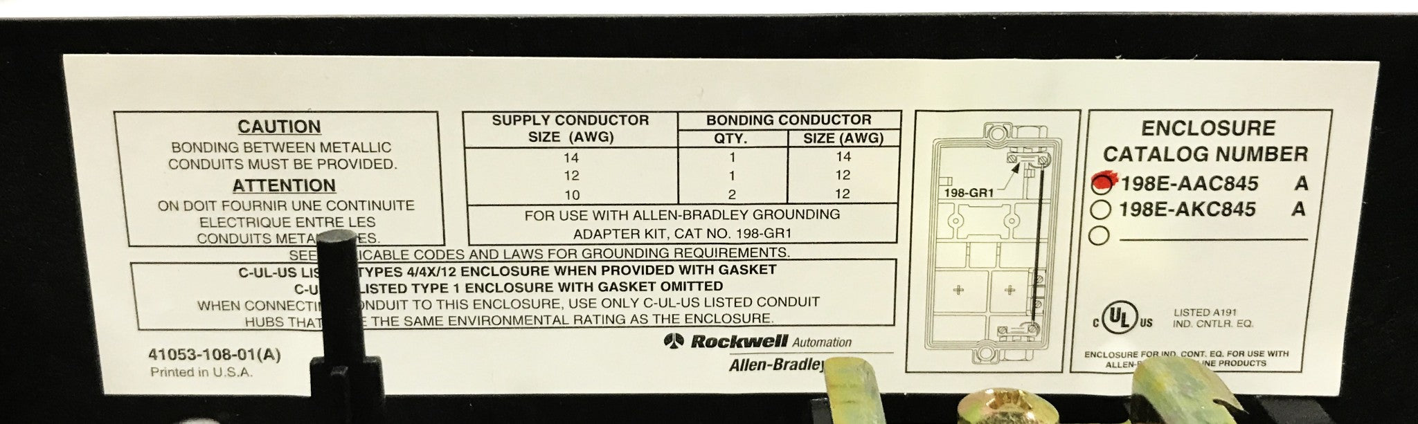 Allen-Bradley IEC Starter Enclosure Box 198E-AAC845 NOS