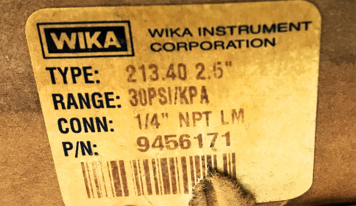 Wika 1/4" NPT 0-30 PSI Brass Pressure Gauge 9456171 (213.40 2.5") NOS