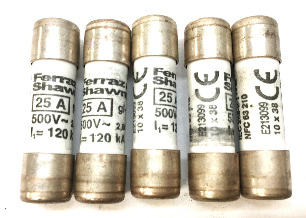 Ferraz Shawmut 25A/500V 10x38 Fuse E213099 [Lot of 5] NOS