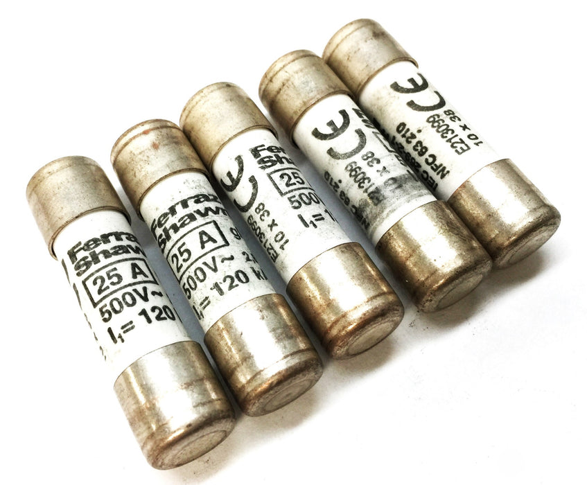 Ferraz Shawmut 25A/500V 10x38 Fuse E213099 [Lot of 5] NOS