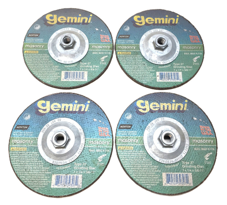 Norton Gemini 7"x 1/4"x5/8"-11 Grinding Wheel Type 27 66252939307 [Lot of 4] NOS