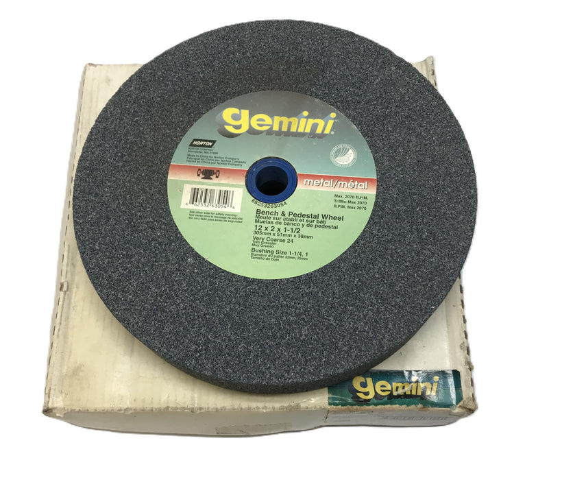 Gemini 12" Diameter 24 Grit Bench & Pedestal Grinding Wheel 66253263054 NOS