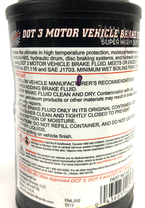 Champion 12 Ounce Super Heavy Duty Brake Fluid DOT 3 [Lot of 2] NOS