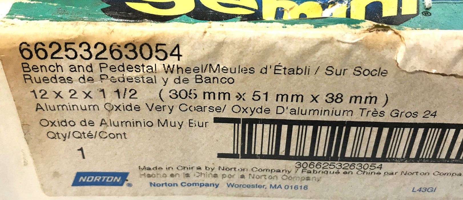 Gemini 12" Diameter 24 Grit Bench & Pedestal Grinding Wheel 66253263054 NOS