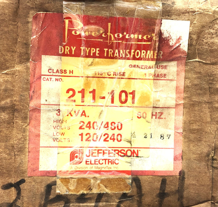 Jefferson Electric Powerformer Dry-Type 3 KVA 1 PH 60 Hz Transformer 211-101 NOS