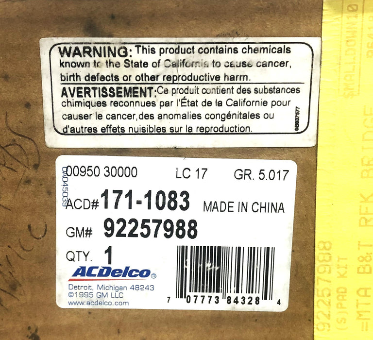 AC Delco Front Brake Pad Set 1711083 (92257988) NOS