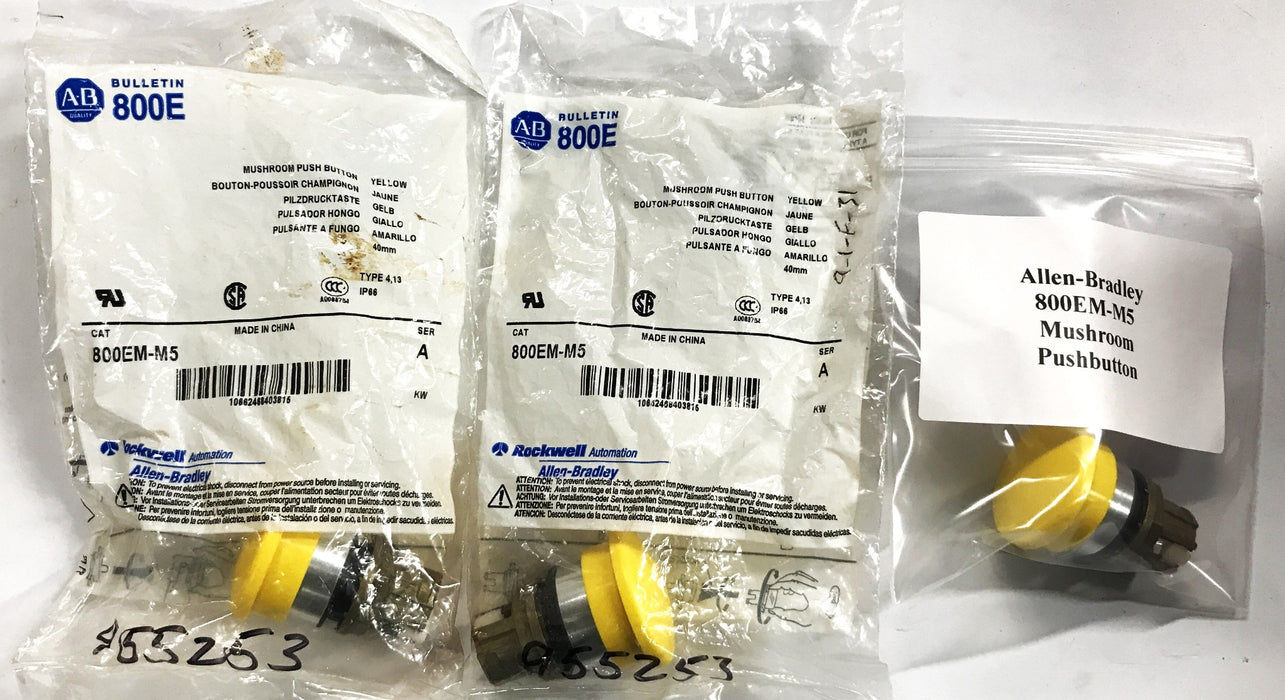 Allen-Bradley Yellow Mushroom Head Pushbutton 800EM-M5 [Lot of 3] NOS