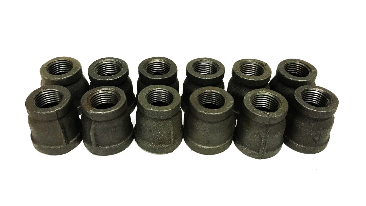 Unbranded Malleable Iron 3/4 inch x 1/2 inch Reducer Coupling [Lot of 12] NOS