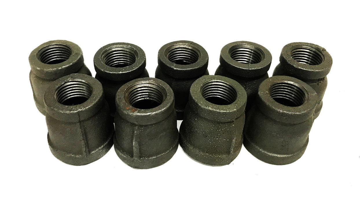 Unbranded Malleable Iron 3/4 inch x 1/2 inch Reducer Coupling [Lot of 9] NOS
