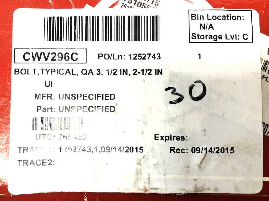 Hodell-Natco A325 Bolt 1/2x2-1/2 [Lot of 30] NOS