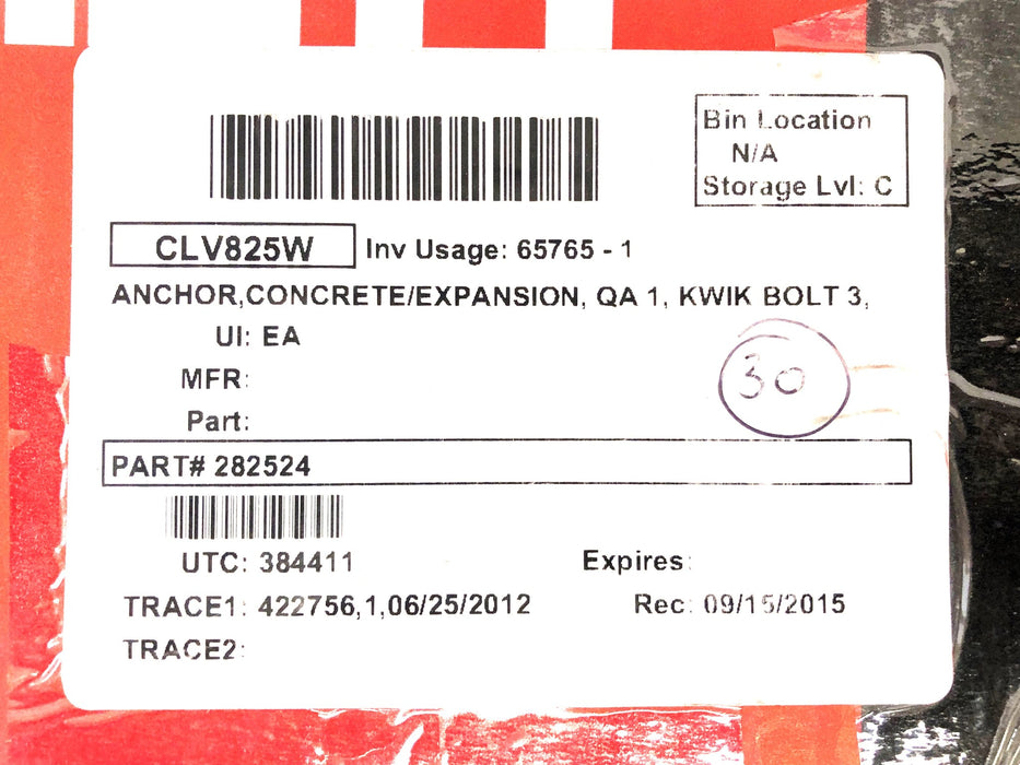 Hilti Kwik Bolt 30 Piece Concrete Expansion Anchor KB3-3/8x5 (282524) NOS