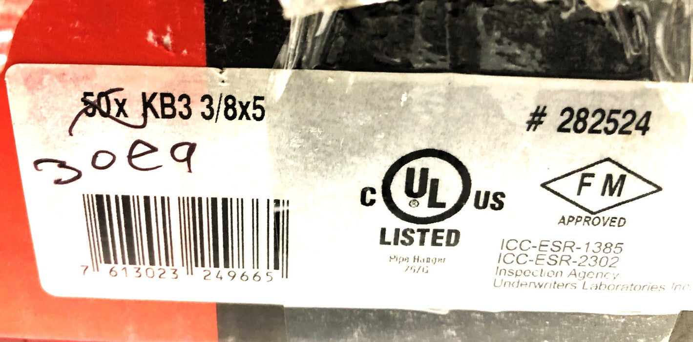 Hilti Kwik Bolt 30 Piece Concrete Expansion Anchor KB3-3/8x5 (282524) NOS